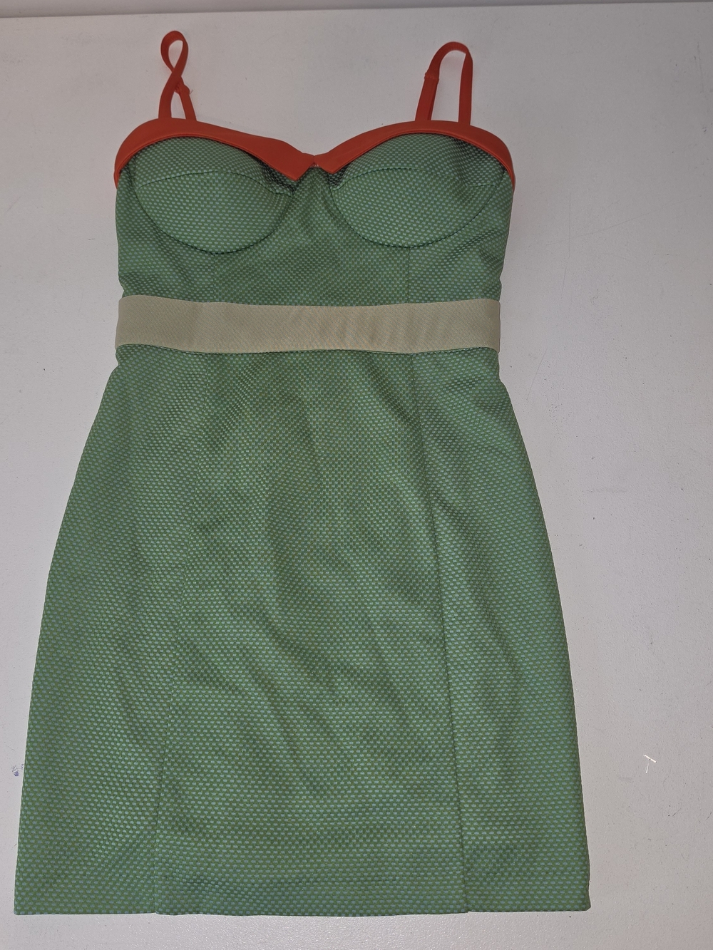 Gianni Bini Green Mini Dress with Coral Trim and Cream Band